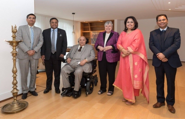 Awarding the Pravasi Bharatiya Samman award to Dr. Rajendra Kumar Joshi in Zurich on March 27th, 2019
