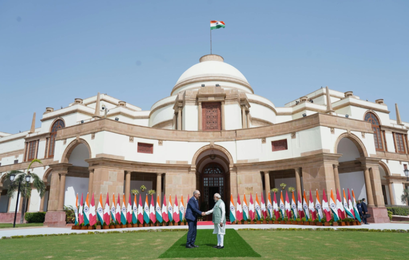 PM Narendra Modi warmly received President Guy Parmelin of the Swiss Confederation at Hyderabad House