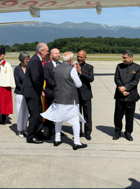Ambassador welcomed Hon’ble PM Narendra Modi at Geneva Airport, en route to Évian, France, for the G7 Summit