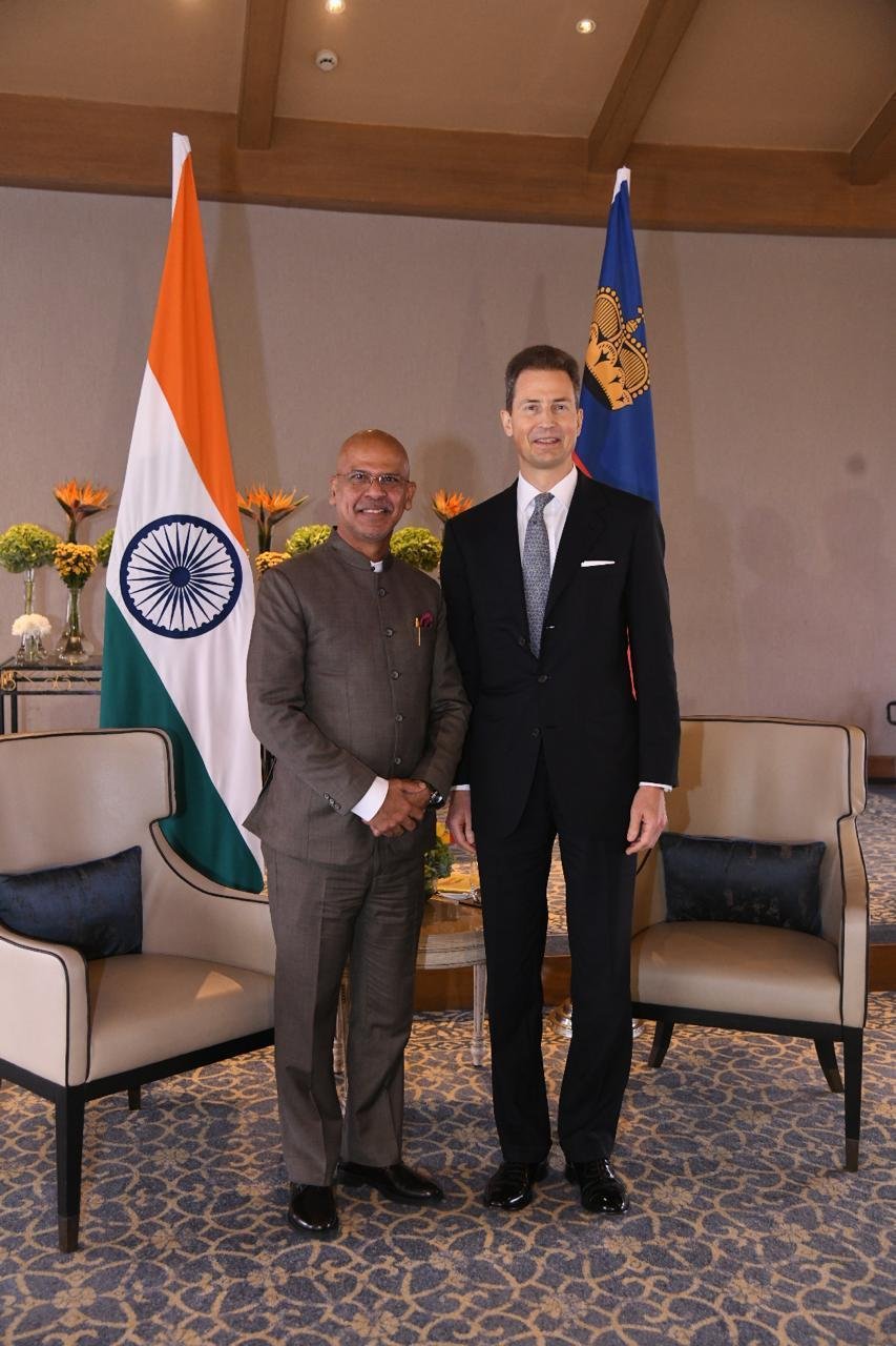 Amb Kumar welcomed H.S.H. Heriditary Prince Alois of the Principality of Liechtenstein during the State visit of India (25-28 Oct 2026)