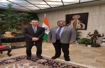 Ambassador Sibi George with HE Mr. Evandro Didonet, Ambassador of Brazil to Switzerland at India House in Berne on Dec 21.