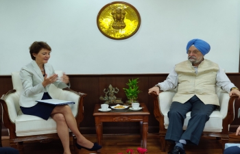 Hon'ble Minister Hardeep Singh Puri , met with HE Mme Simonetta Sommaruga, Vice President of the Federal Council of Switzerland , in New Delhi on Oct 21.
