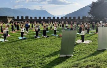 Launching the 09th International Day of Yoga (IDY) celebrations at Castelgrande, Bellinzona on 25 May 2023