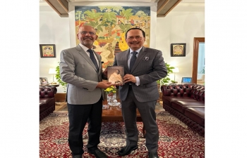Ambassador Mridul Kumar’s meeting with his Indonesian counterpart in Switzerland, Ambassador Ngurah Swajaya  at India House on 13 November 2023