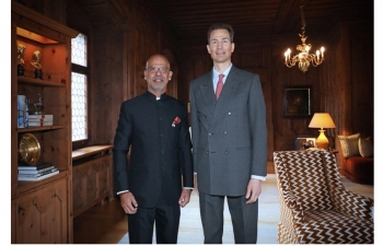 Ambassador Mridul Kumar presented his letter of credence to H.S.H. Hereditary Prince Alois of Liechtenstein on 04 March 2024