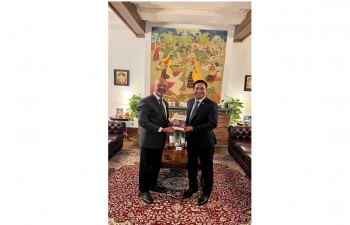 Ambassador Mridul Kumar received  H.E. Mr. Ram Prasad Subedi, Ambassador & Permanent Representative of Nepal in Geneva at India House on 18 April 2024