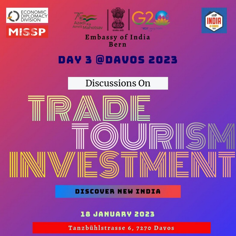 Embassy of India, Berne Lounges & Exhibitions at World Economic Forum (WEF 2023) Davos (16-20 Jan 2023)