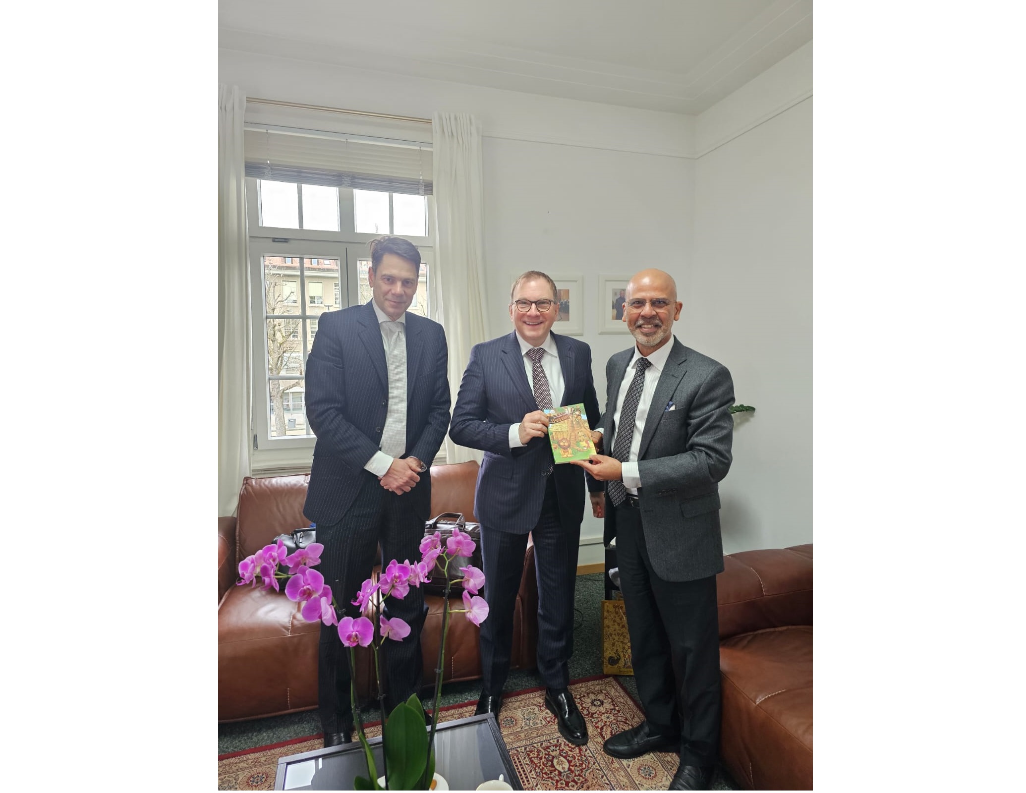 Ambassador Mridul Kumar met Mr. Martin Hirzel, President and Dr. Stephen Brupbacher, Director of Swissmem at Embassy of India, Berne on 07 March 2024