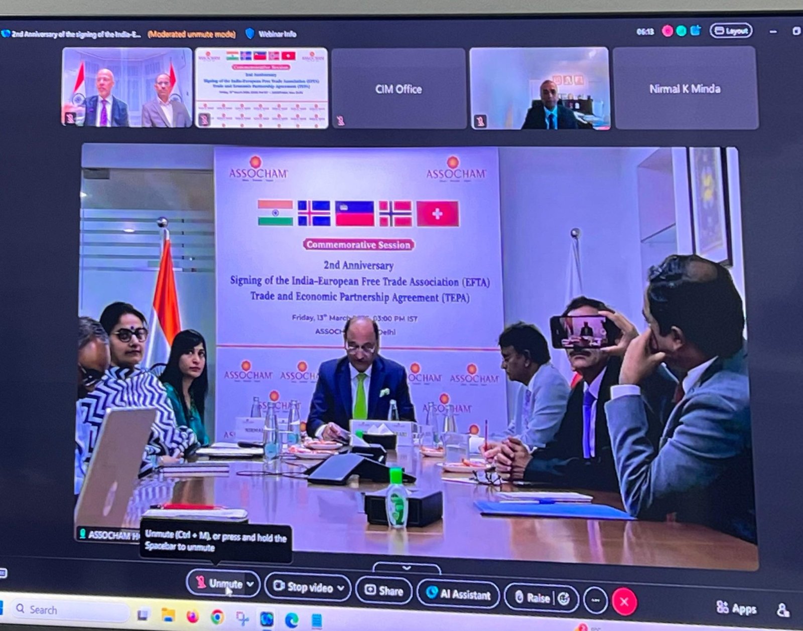 Ambassador virtually participated in the commemorative session marking the second anniversary of the India-EFTA TEPA, organized by Assocham, 13.03.2026