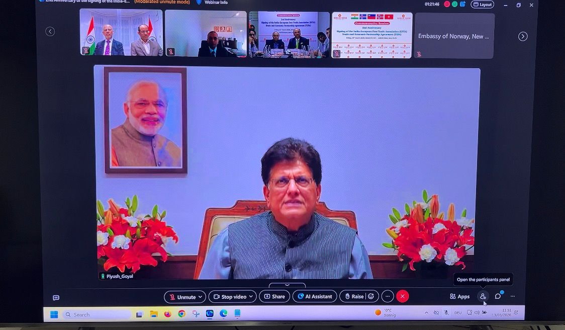 Ambassador virtually participated in the commemorative session marking the second anniversary of the India-EFTA TEPA, organized by Assocham, 13.03.2026