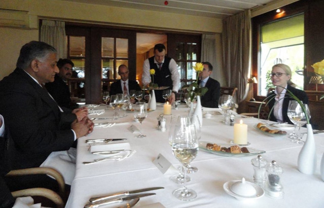 Lunch hosted in honour of Minister of State for External Affairs, General V. K. Singh, by Ms. Aurelia Frick, Minister of Foreign Affairs, Education and Cultural Affairs of the Principality of Liechtenstein.