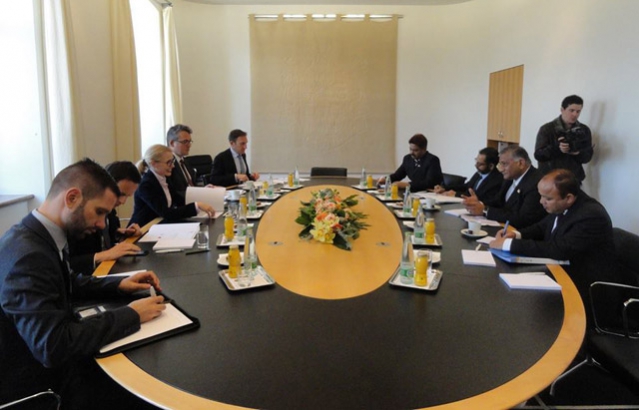 Talks between Minister of State for External Affairs, General V. K. Singh, and Ms. Aurelia Frick, Minister of Foreign Affairs, Education and Cultural Affairs.